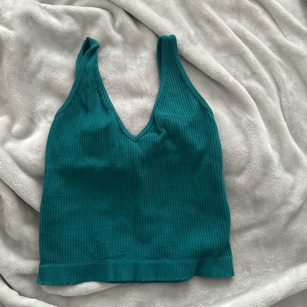 Free People Teal Ribbed Knit Women's Top